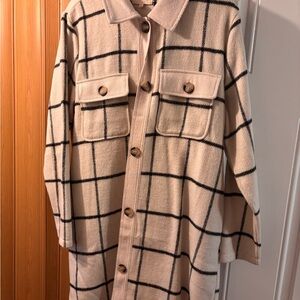 MELLODAY Cream and Black Checkered Utility Jacket